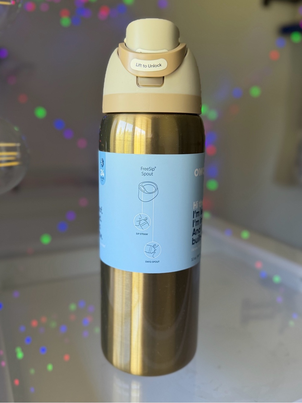 Owala Target Christmas Holiday FreeSip Metallic Gold Absolute Sleigh 32 OZ NWT